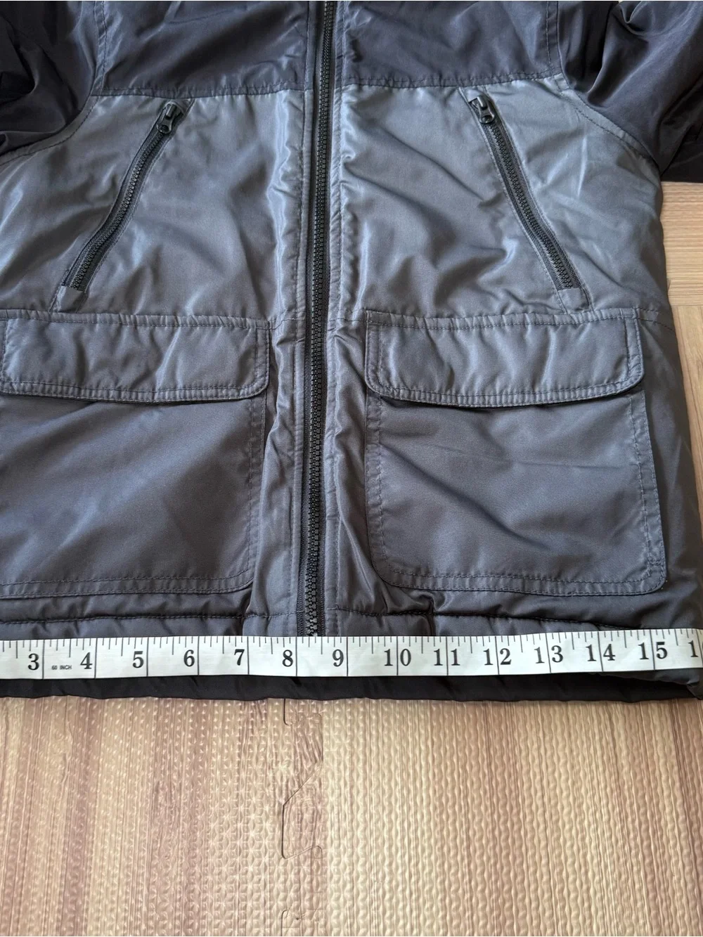Old Navy Boys Hooded Puffer Jacket Gray Black Water Resistant Size 6-7